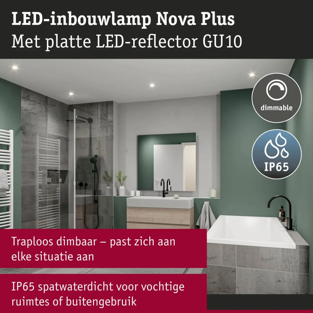 Paulmann Nova Plus GU10 LED-inbouwlamp 4,9W 550lm 4000K - IP65 Wit mat, Chroom