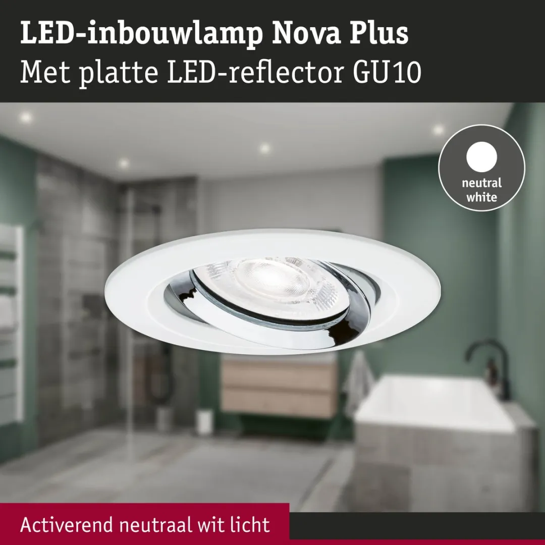 Paulmann Nova Plus GU10 LED-inbouwlamp 4,9W 550lm 4000K - IP65 Wit mat, Chroom - afbeelding 6 van 6