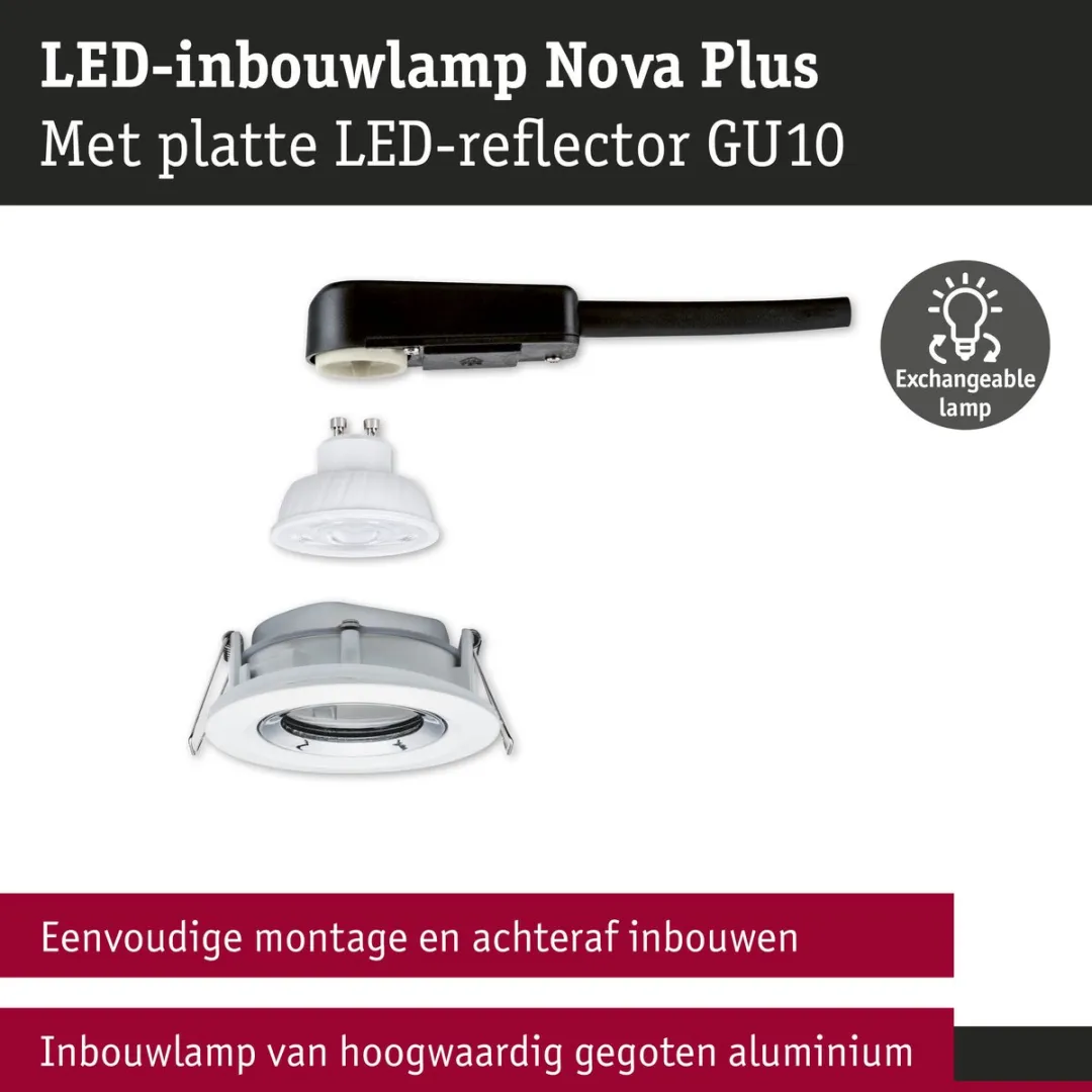 Paulmann Nova Plus GU10 LED-inbouwlamp 4,9W 550lm 4000K - IP65 Wit mat, Chroom
