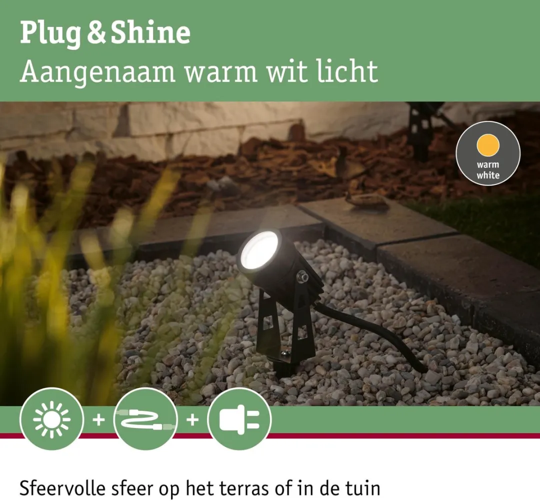 Paulmann Plug & Shine LED Tuinspot 2W Warm Wit 3000K - IP65 - Zwart