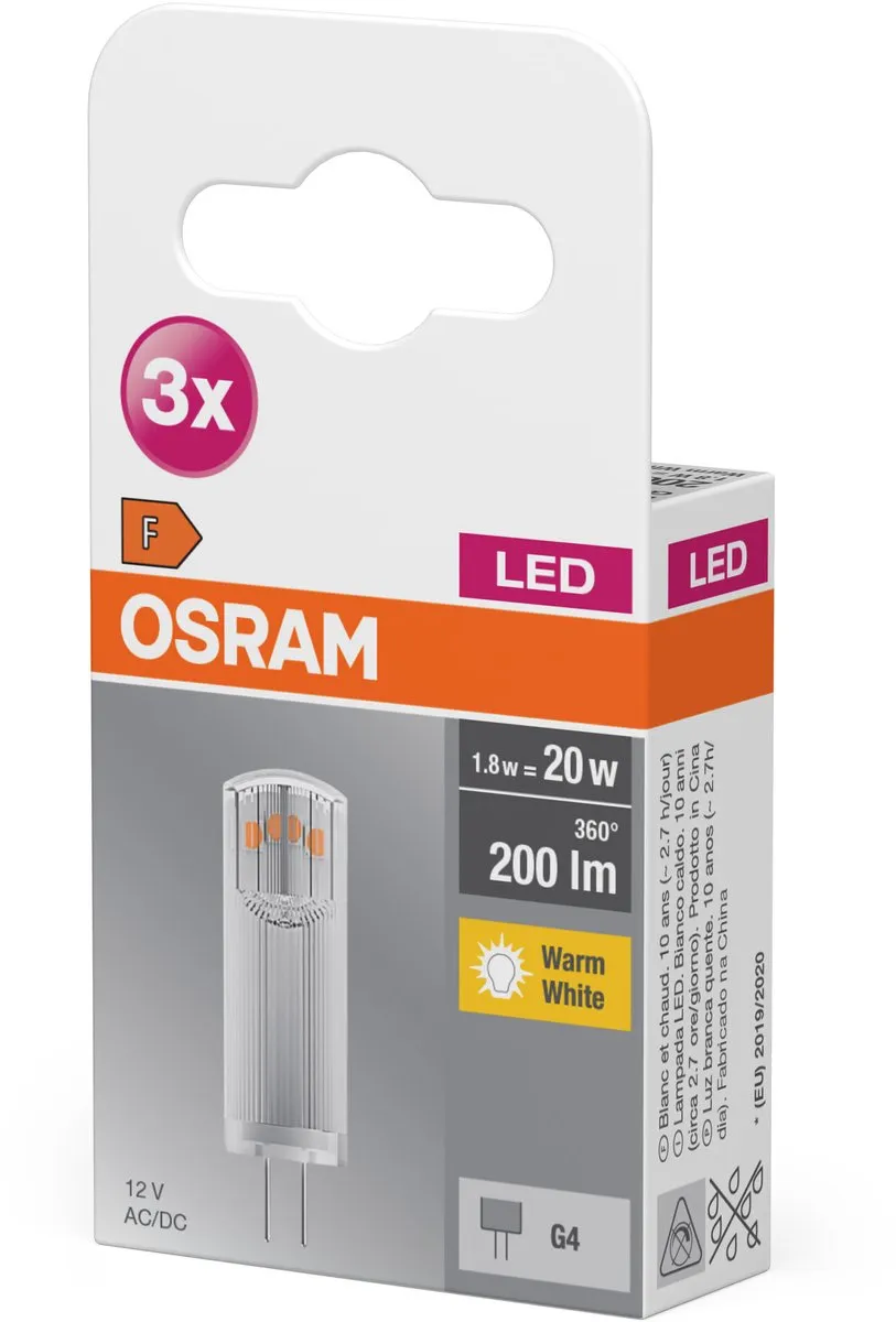 Osram LED-lamp G4 1.8W Warmwit - 3 Stuks