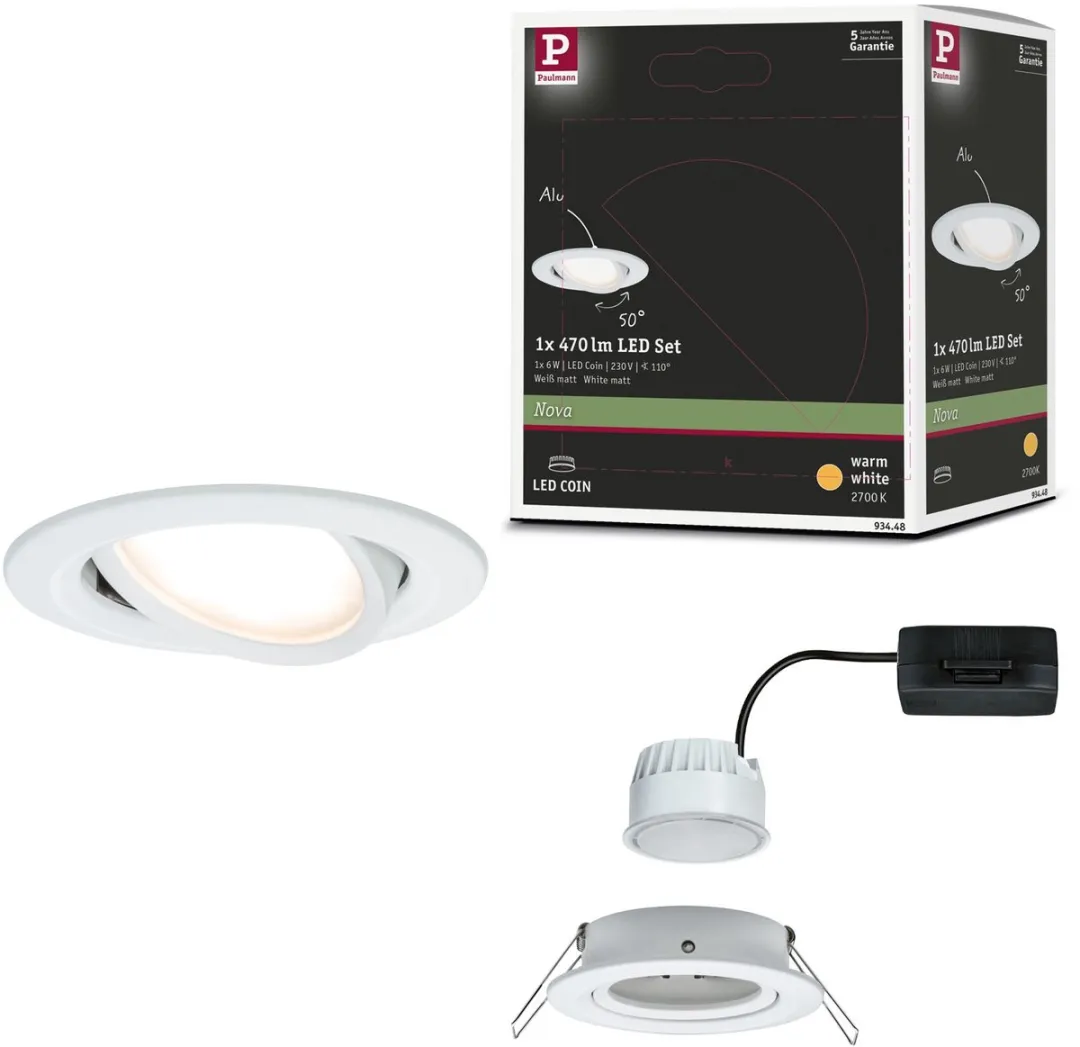 Paulmann Nova Coin LED-inbouwlamp 6W 470lm 2700K - Ø84mm
