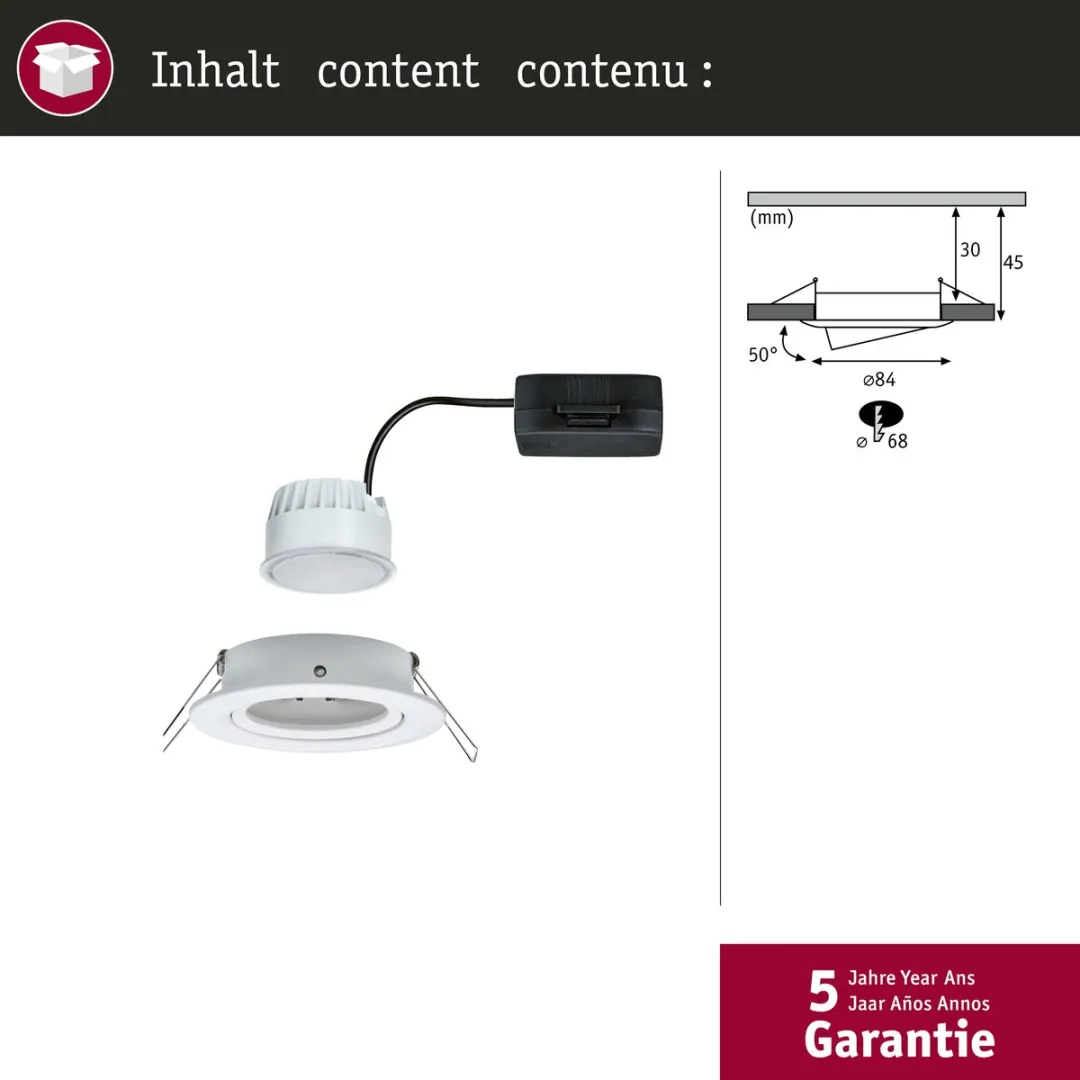 Paulmann Nova Coin LED-inbouwlamp 6W 470lm 2700K - Ø84mm - afbeelding 6 van 6