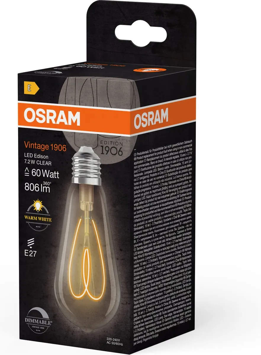 Osram Vintage 1906 LED E27 7.2W 806lm - Zeer Warm Wit 2700K