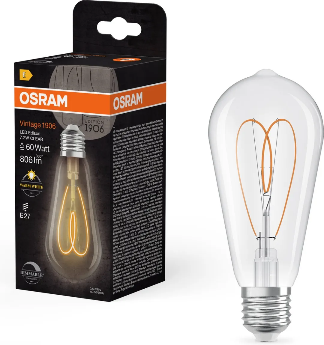 Osram Vintage 1906 LED E27 7.2W 806lm - Zeer Warm Wit 2700K