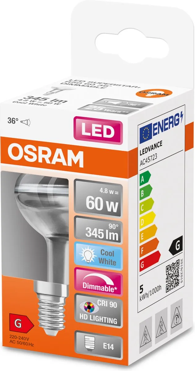 Osram E14 R50 LED Reflector 4.8W 4000K - 36° Dimbaar