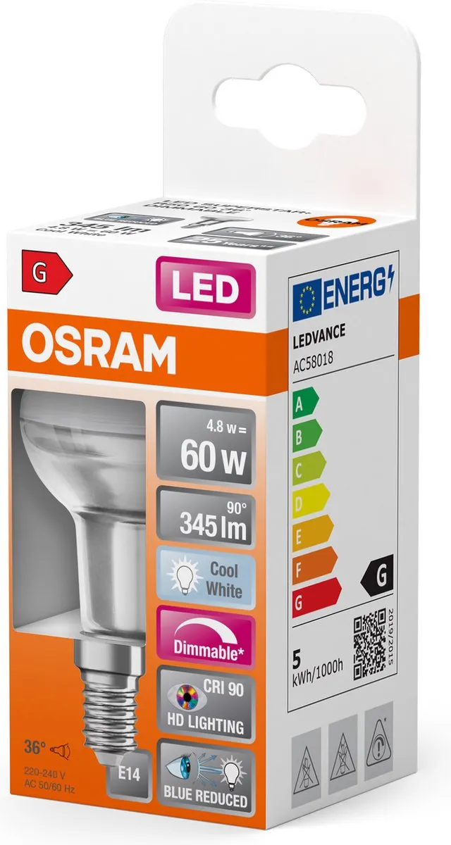 Osram E14 R50 LED Reflector 4.8W 4000K - 36° Dimbaar