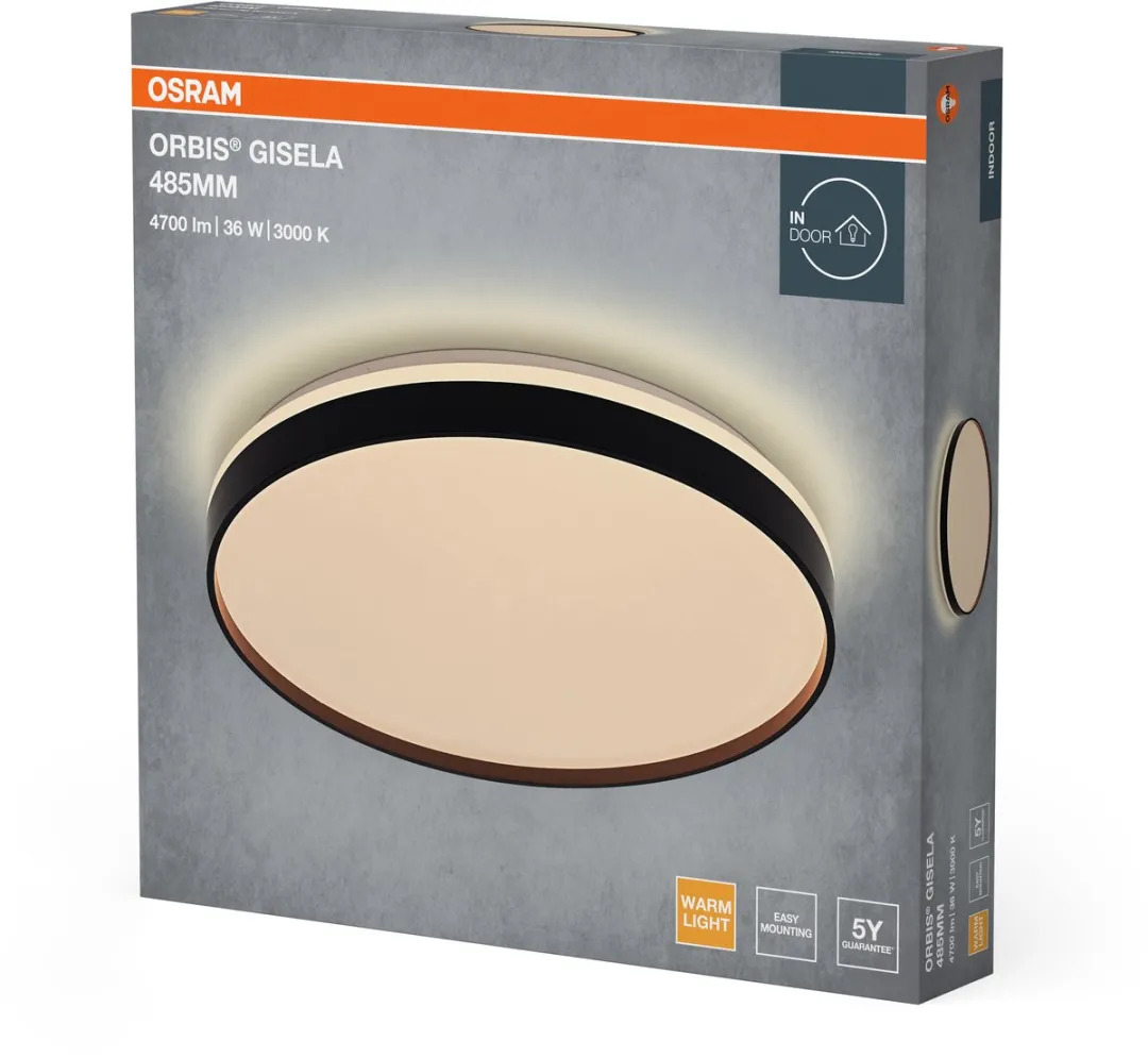 Osram Orbis Gisela LED Plafondlamp 485mm - 36W Warm Wit - Zwart