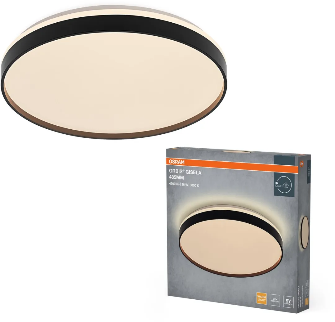 Osram Orbis Gisela LED Plafondlamp 485mm - 36W Warm Wit - Zwart