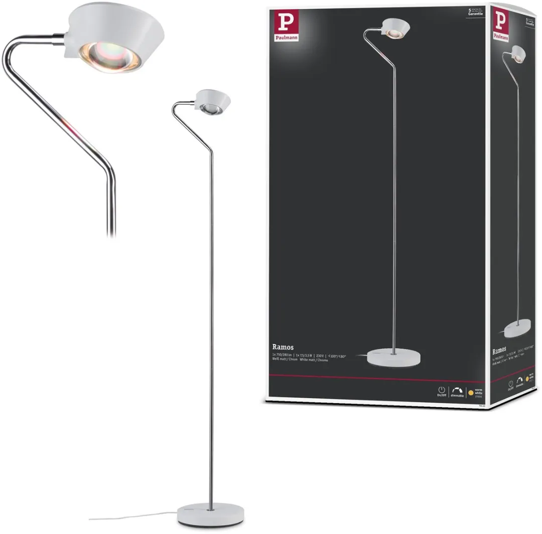 Staande LED-lamp 3-Step-Dim Ramos 2700K 560lm / 220lm 7,5W / 3,5W Wit mat, Chroo
