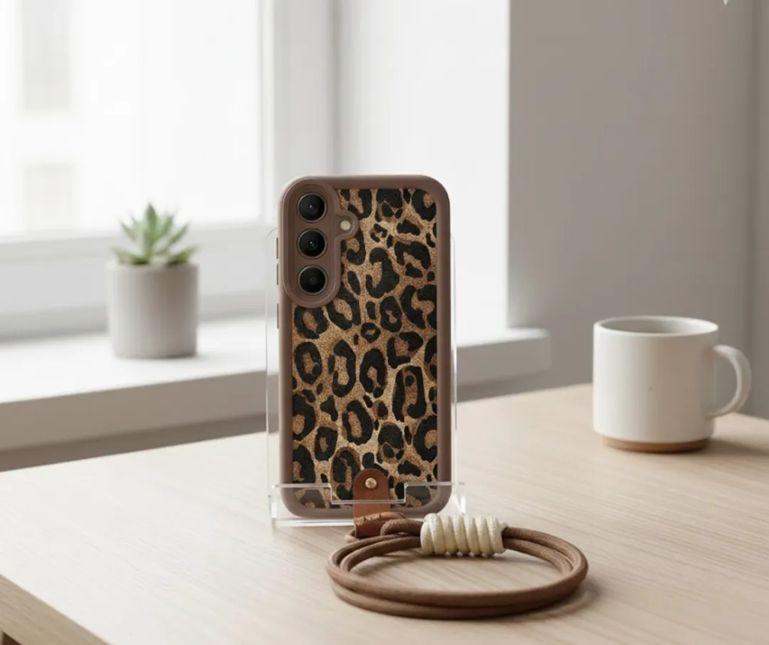 NUVEX Bruin Luipaard Telefoonhoesje S25 Plus - Afneembaar Koord