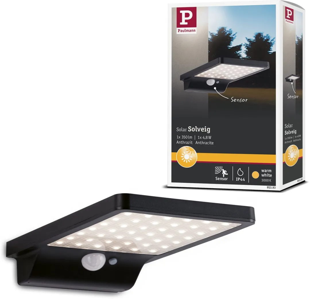Paulmann Solveig Bewegingsmelder LED-wandarmatuur 3000K 338lm - Zwart