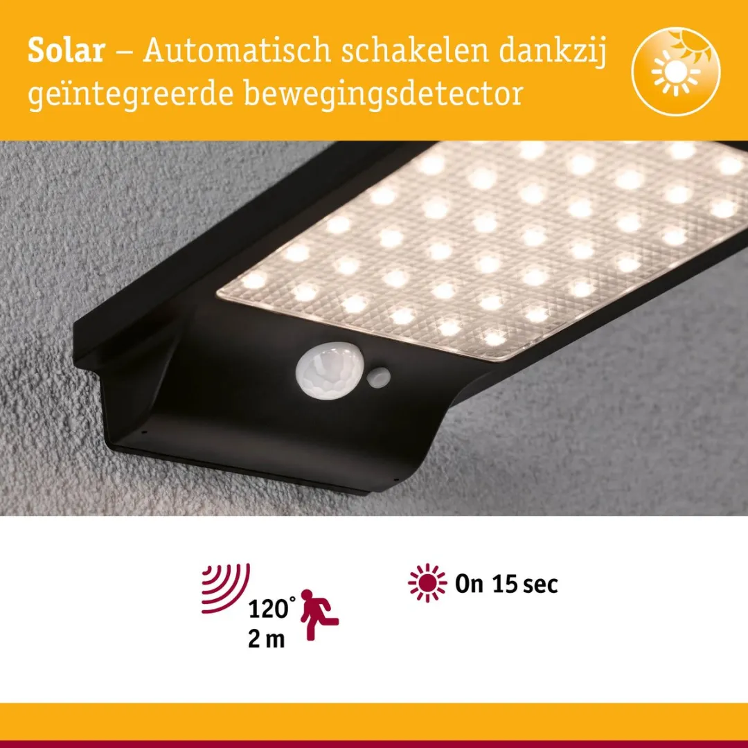 Paulmann Solveig Bewegingsmelder LED-wandarmatuur 3000K 338lm - Zwart - afbeelding 6 van 6