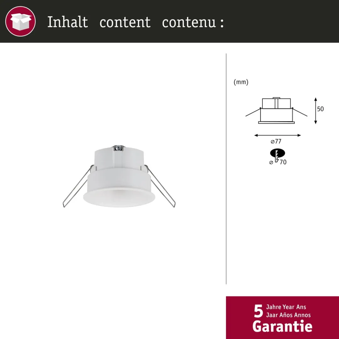 Paulmann Cymbal Coin LED-inbouwlamp 10W - 77mm - Wit mat