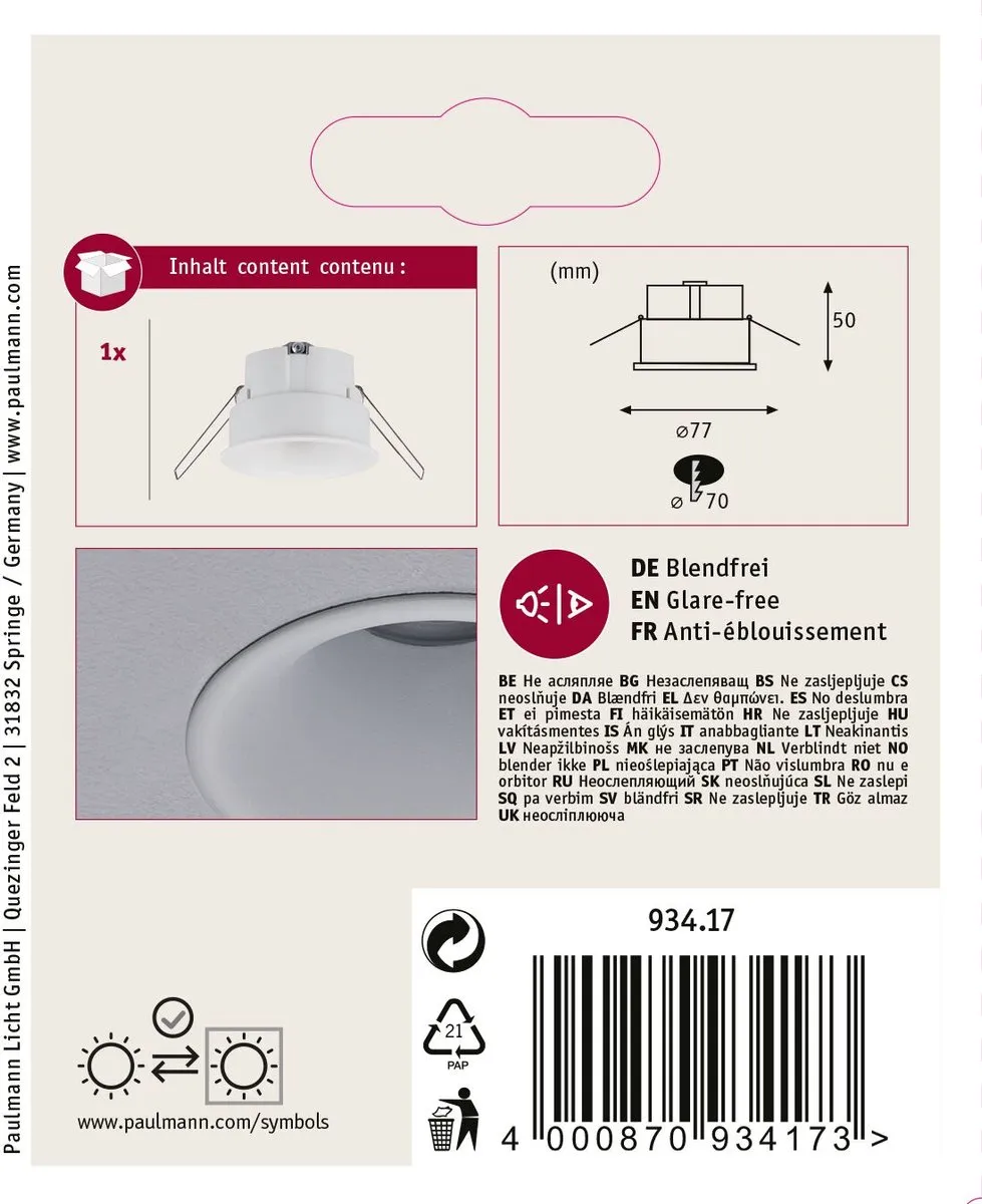 Paulmann Cymbal Coin LED-inbouwlamp 10W - 77mm - Wit mat - afbeelding 6 van 6