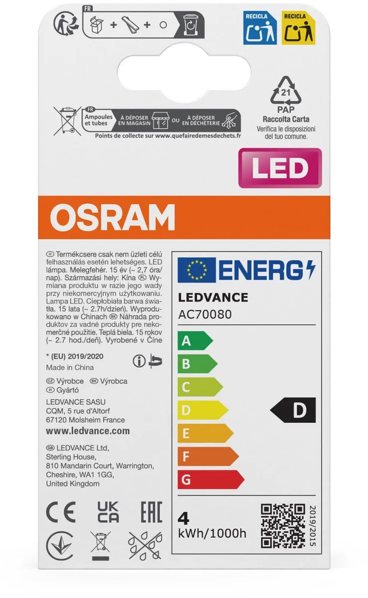 Osram LED Kaarslamp B40 Filament 3,4W E14 - 470lm Warm Wit - 2 Stuks - afbeelding 5 van 5