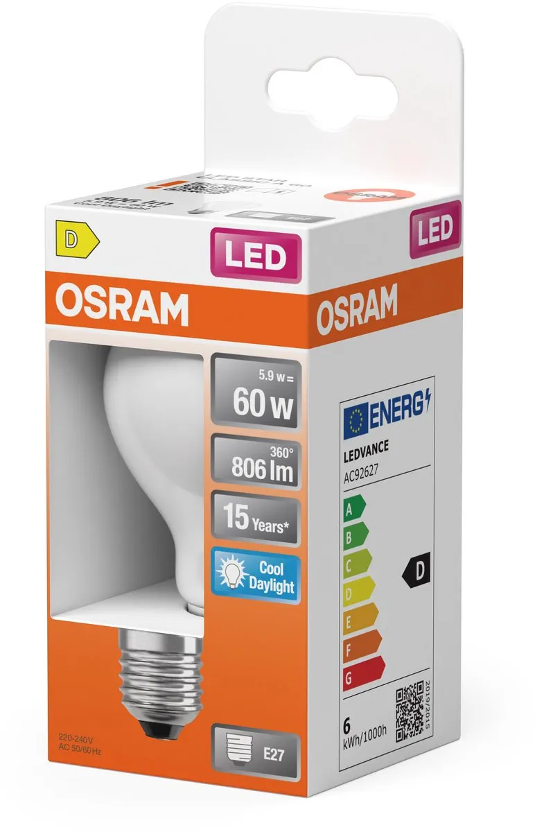 Osram LED-lamp A60 Stervorm 5,9W E27 806lm 6500K Mat - 1 Stuk - afbeelding 4 van 5