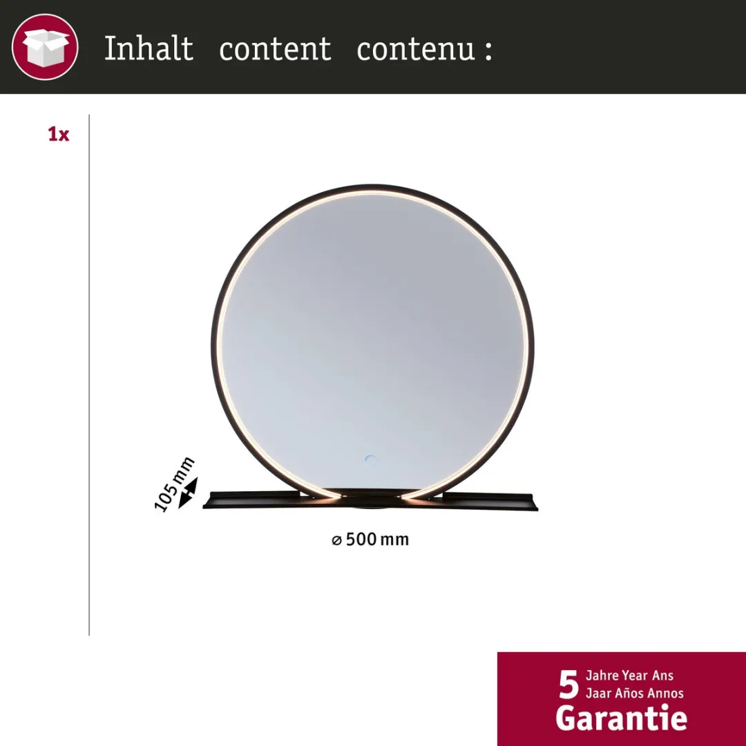 Paulmann LED-verlichte Spiegel Miro IP44 Tunable White 50cm - 160lm - Zwart mat - afbeelding 6 van 6