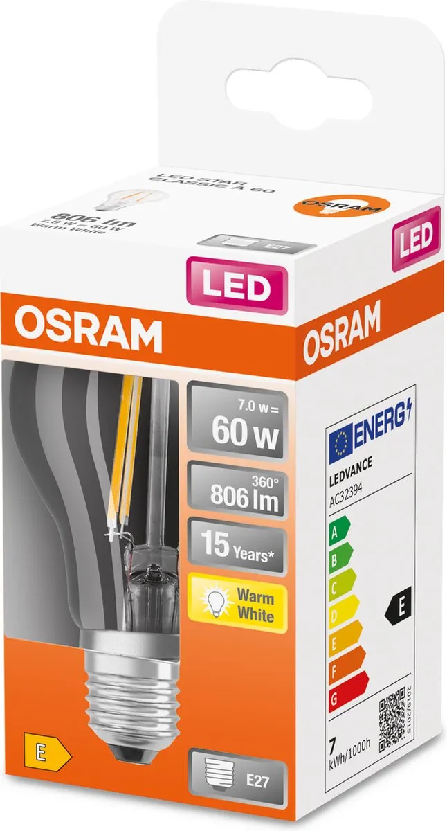 Osram LED Classic A 60 E27 7W 806 Lumen Warm Wit