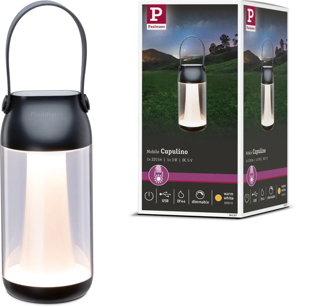 Paulmann Accu Cupulino IP44 Acculamp - 3000K - Transparant Antraciet