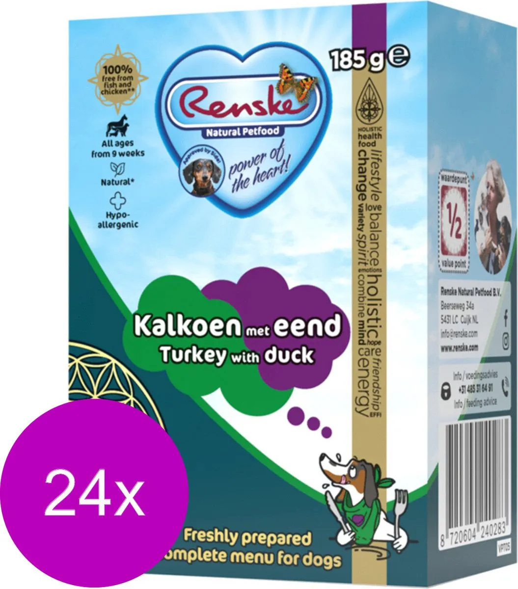 Renske Vers Hondenvoer Tetrapack 24x185g - Kalkoen & Eend