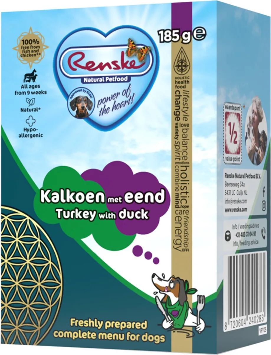 Renske Vers Hondenvoer Tetrapack 24x185g - Kalkoen & Eend