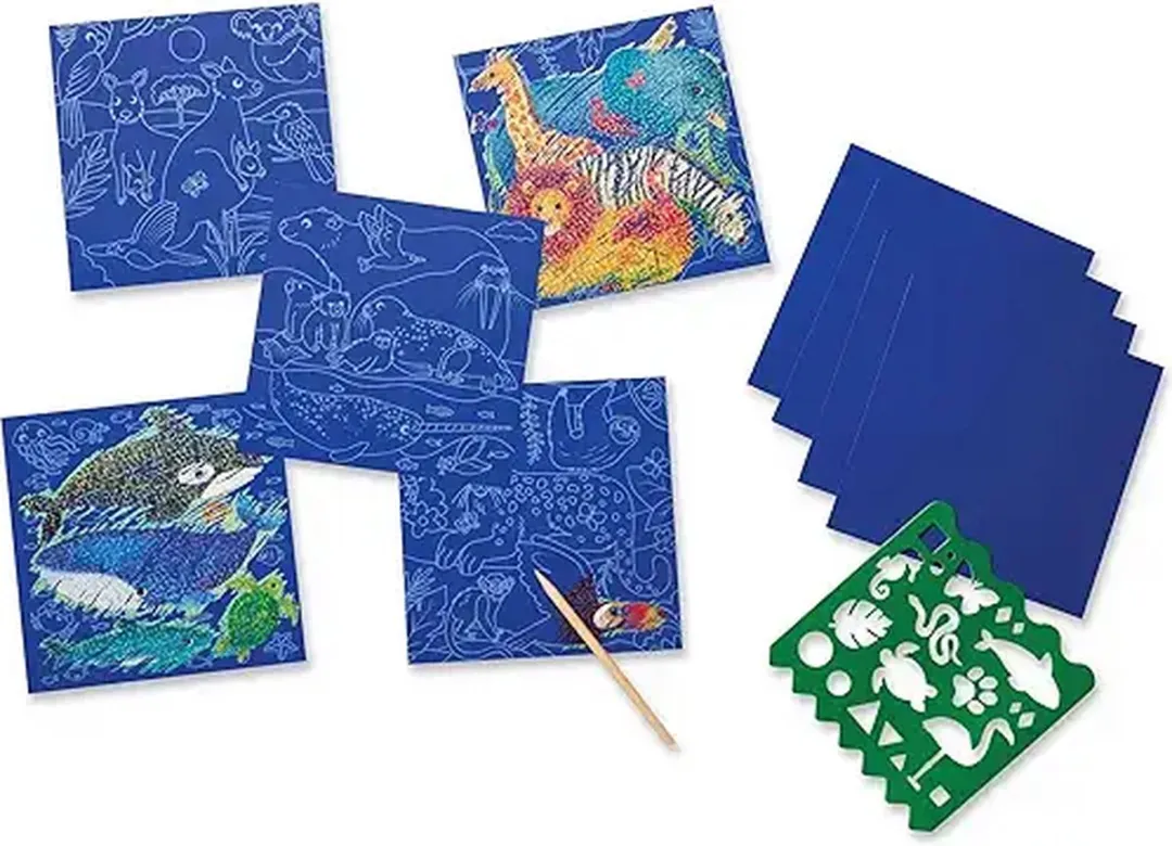 Crocodile Creek Sparkle Scratch Art Dierenwereld - Multikleur