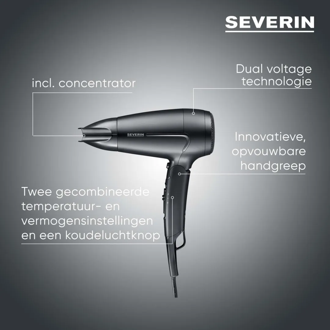 Severin HT 0159 Reis-föhn 1600W - Zwart