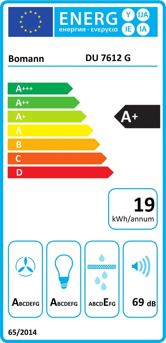 Bomann DU 7612 G Afzuigkap 80cm - 520 m³/u - A+ - Zwart glas