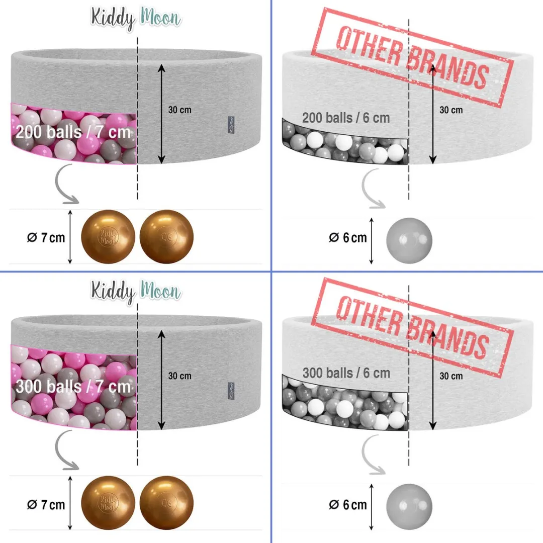 KiddyMoon Ballenbad 90x30cm - 300 Ballen ∅7cm - Donkergrijs/Rozeparel/Goud
