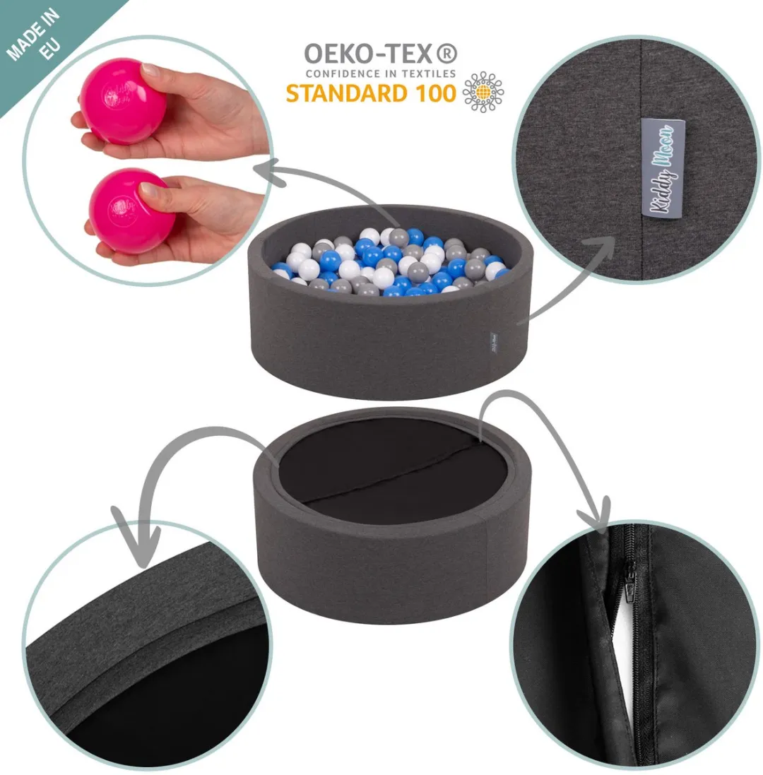 KiddyMoon Ballenbad 90x30cm - 300 Ballen ∅7cm - Donkergrijs/Rozeparel/Goud