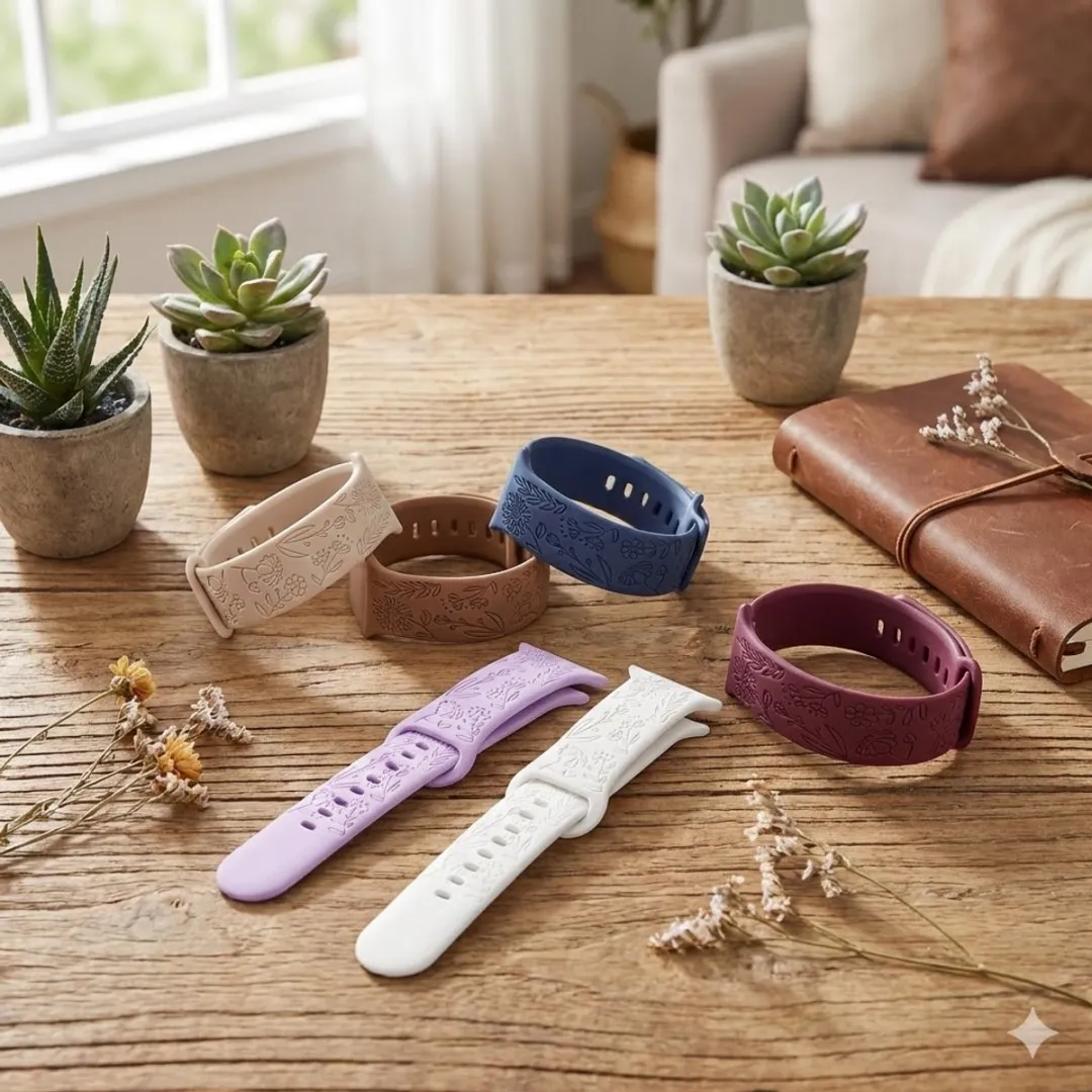 NUVEX Apple Watch Bandjes Set 6 Stuks - 38-42mm - Siliconen - Bloemen Gravure