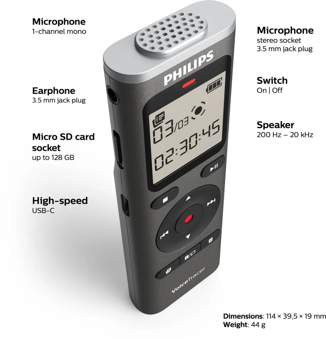 Philips DVT1170 Spraakrecorder - 8GB - Antraciet