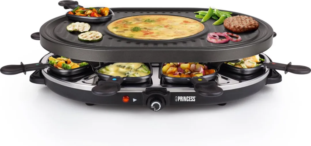 Princess Gourmetstel 162700 Raclette Oval Grill Party - 1200W - 8 Personen