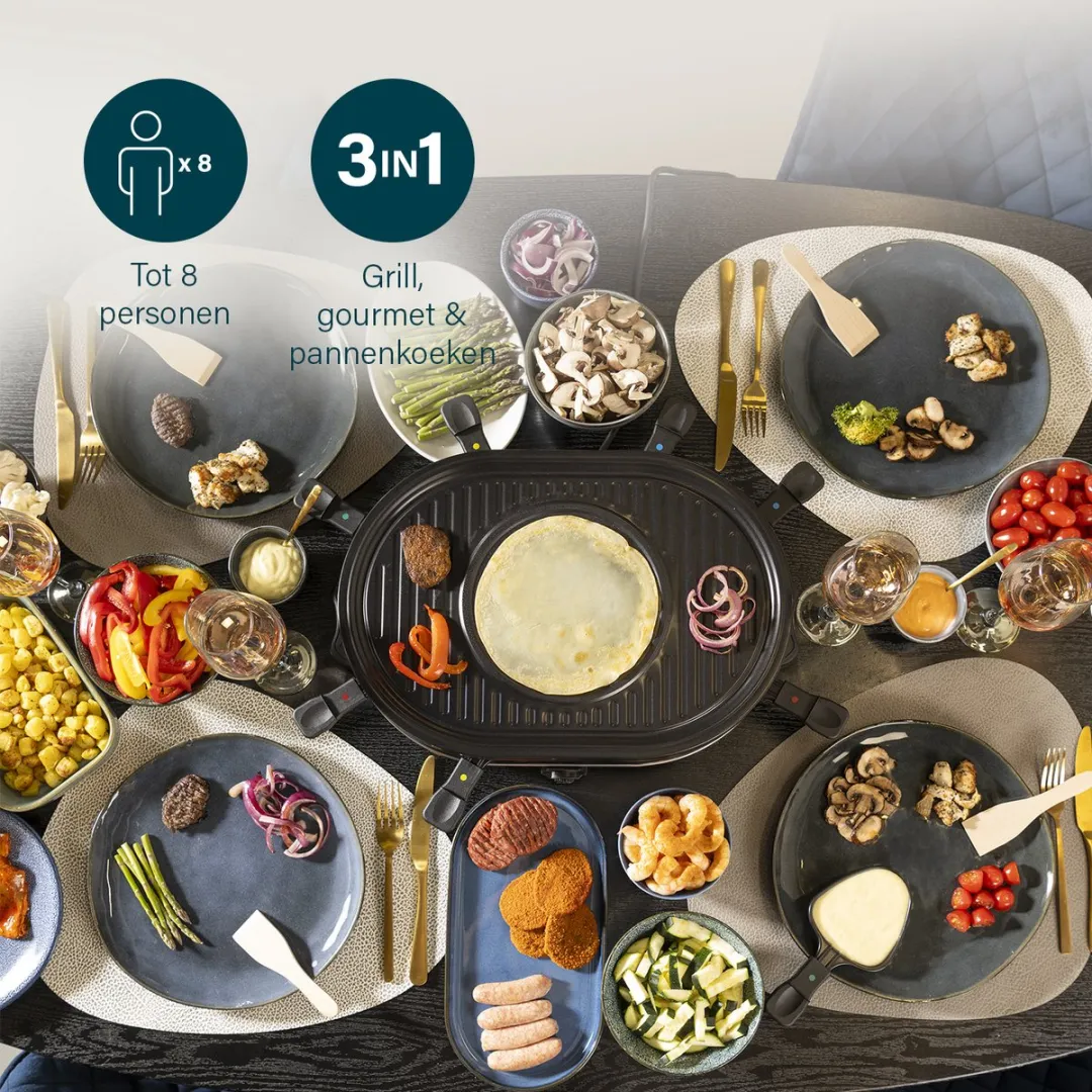 Princess Gourmetstel 162700 Raclette Oval Grill Party - 1200W - 8 Personen