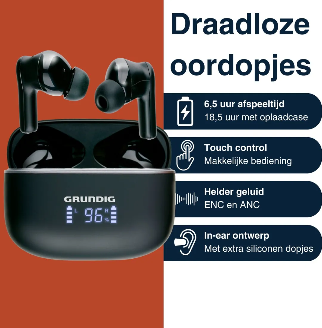 Grundig MEGREL5690/0020 Draadloze Oordopjes - ANC - Zwart