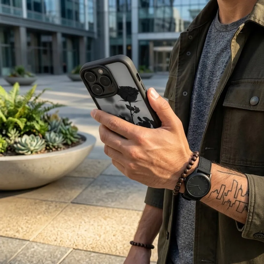 NUVEX iPhone 15 Pro Max Hoesje - Zwart Transparant - Roosprint