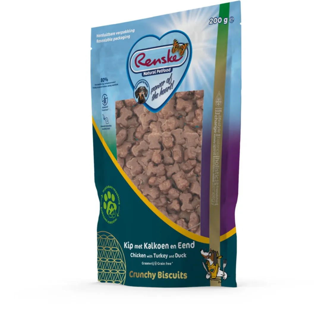 Renske Gezonde Beloning Crunchy Hondensnack Kip & Kalkoen & Eend - 6 x 200 gr - Voordeelverpakking