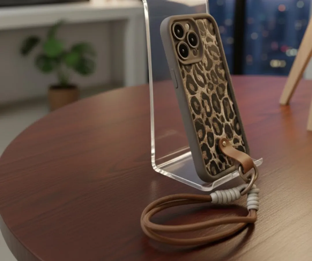 NUVEX iPhone 12 Pro Max Hoesje - Bruin Luipaardprint - Draagkoord