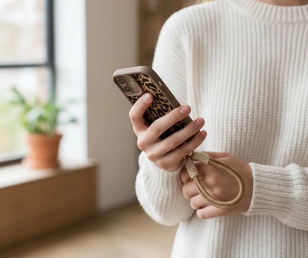 NUVEX iPhone 12 Hoesje - Bruin Luipaard Print - Afneembaar Koord
