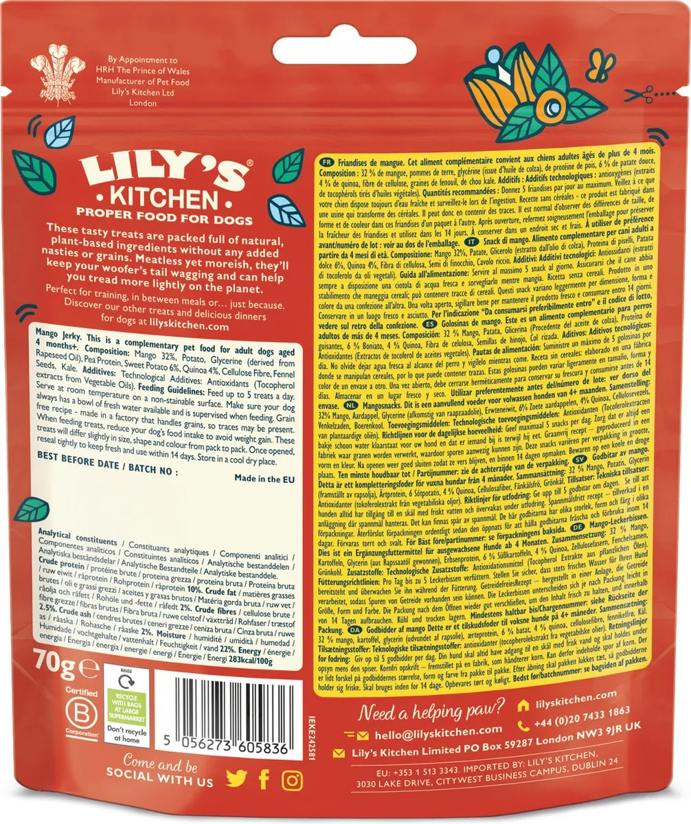 Lily's Kitchen Totally Tropical Mango Jerky Hondensnacks 70g - afbeelding 6 van 6
