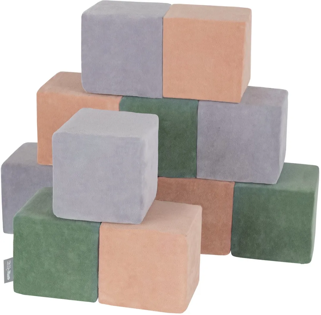 KiddyMoon Foam Kubussen Montessori Speelgoed - 6 Stuks - Forest Green/Desert Pink/Grijs