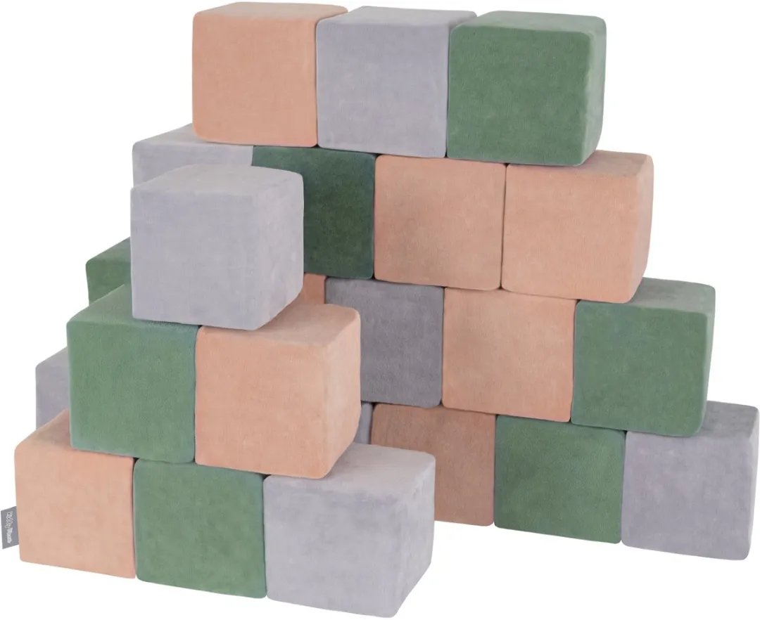 KiddyMoon Foam Kubussen Montessori Speelgoed - 6 Stuks - Forest Green/Desert Pink/Grijs