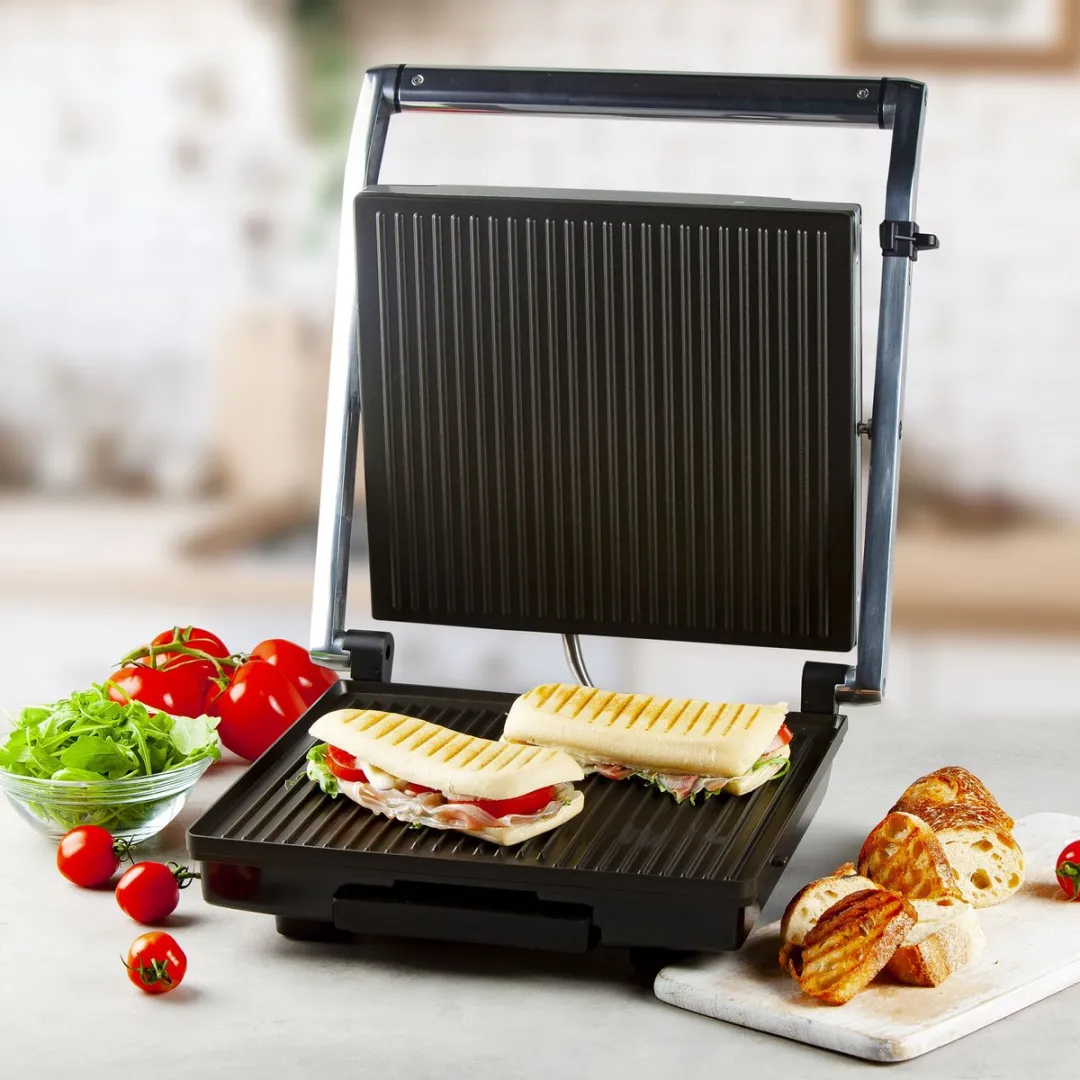 Domo DO9225G Panini Grill 2000W - 2 Platen - Zilvergrijs