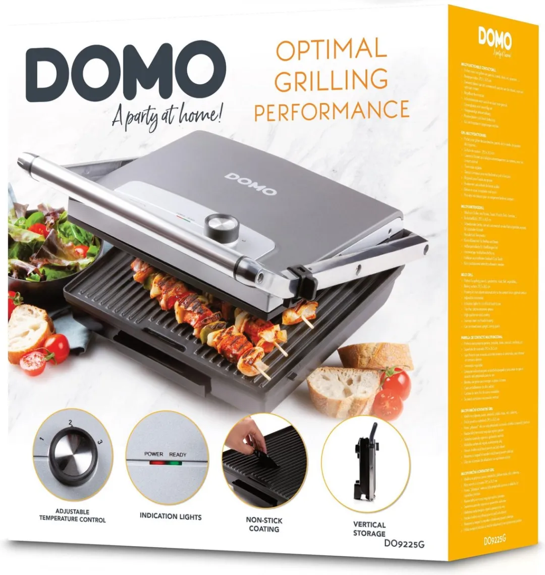 Domo DO9225G Panini Grill 2000W - 2 Platen - Zilvergrijs