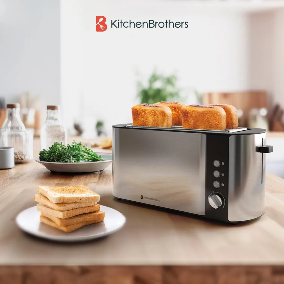 KitchenBrothers KB4008 Broodrooster 1520W - 4 Stuks - RVS/Zwart