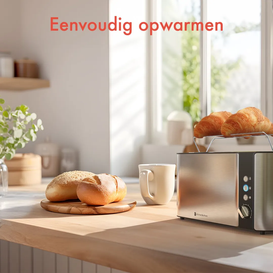 KitchenBrothers KB4008 Broodrooster 1520W - 4 Stuks - RVS/Zwart