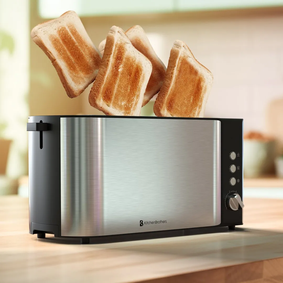 KitchenBrothers KB4008 Broodrooster 1520W - 4 Stuks - RVS/Zwart