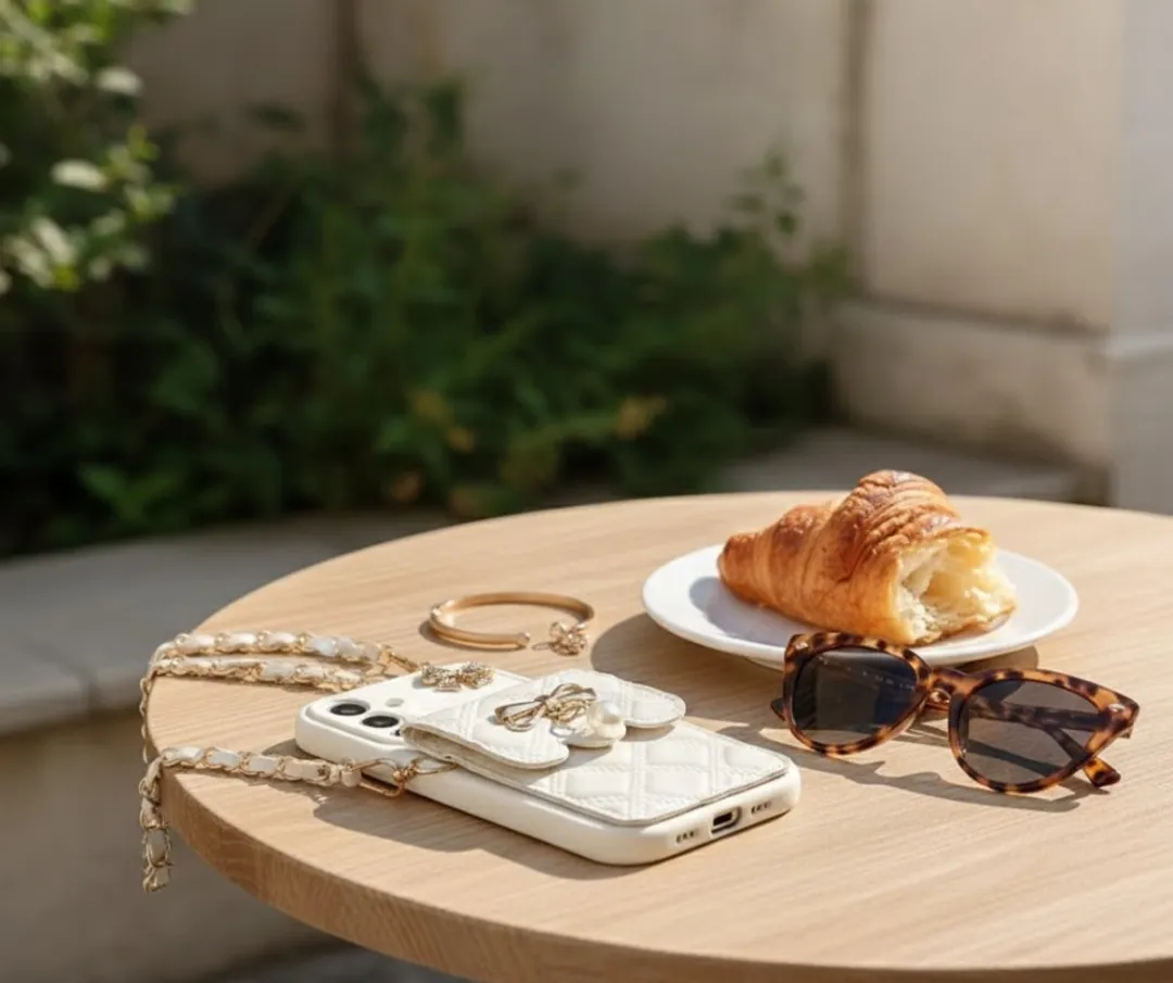 NUVEX Crèmekleurig Telefoonhoesje Samsung A55 - Quilt met parels - 2 Pasjes