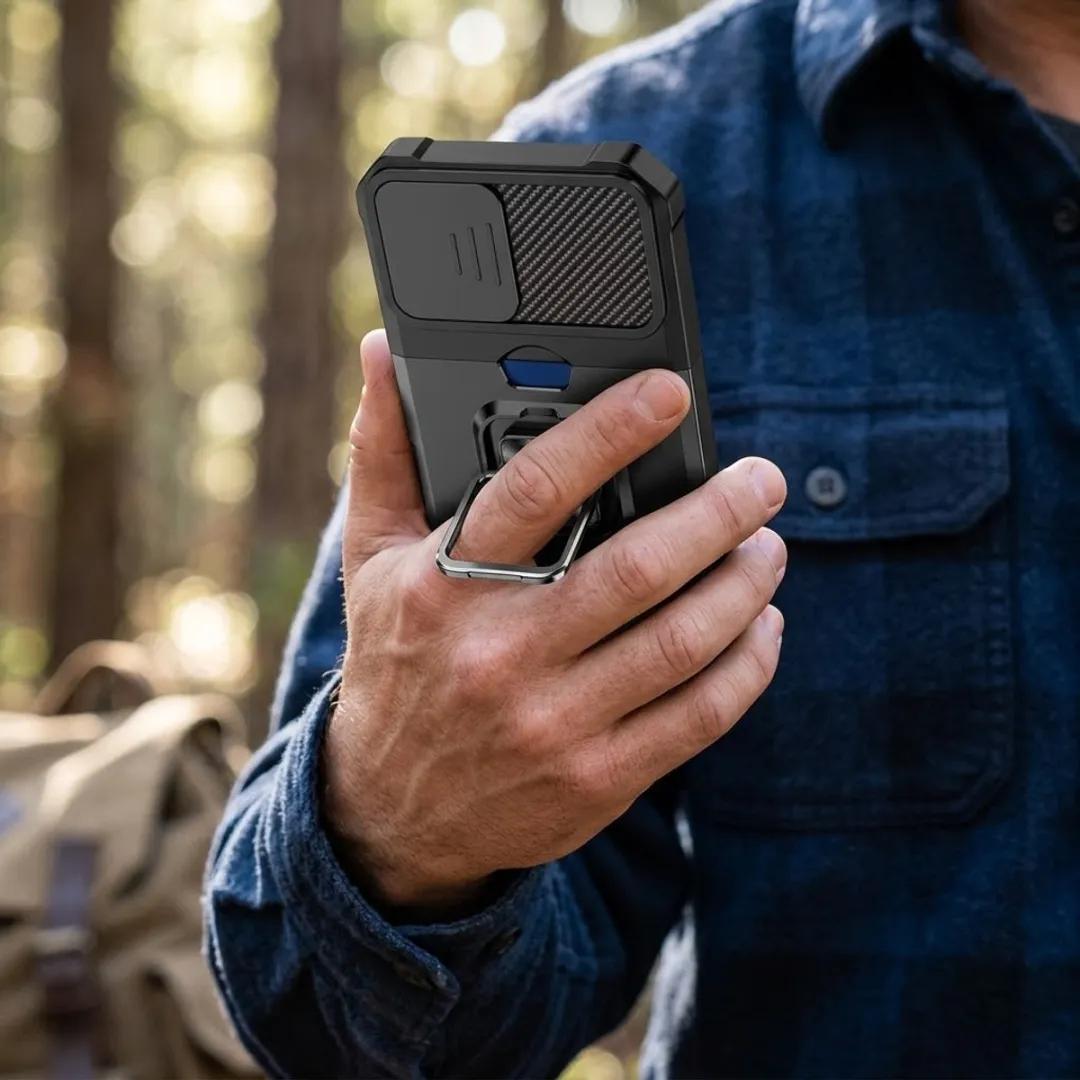 NUVEX Hoesje Samsung Galaxy S25 FE - Zwart - Schokbestendig met metalen standaard